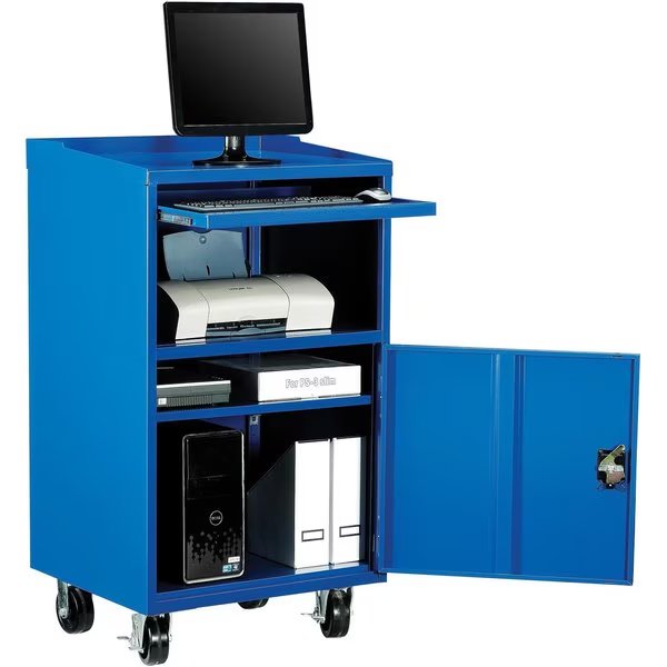 Mobile Computer Cabinet, Blue, 27W x 24D x 49-1/4H, Global Industrial, Mfr#: 694561